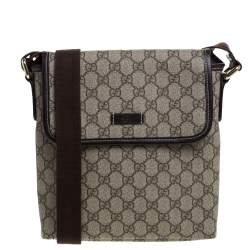 Pre Owned Gucci Beige/Brown GG Supreme Canvas Flat Messenger Bag