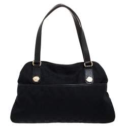 مملوكة مسبقًا حقيبة كتف غوتشي كانفاس  جي جي  وجلد سوداء