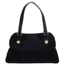 مملوكة مسبقًا حقيبة كتف غوتشي كانفاس  جي جي  وجلد سوداء