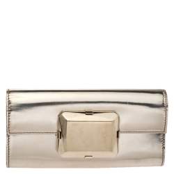 Pre Owned Gucci Metallic Gold Leather Gem Mini Clutch