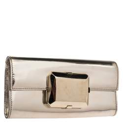 Pre Owned Gucci Metallic Gold Leather Gem Mini Clutch
