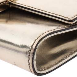 Pre Owned Gucci Metallic Gold Leather Gem Mini Clutch