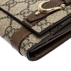 Gucci Beige/Brown GG Supreme Canvas Stirrup Flap Wallet