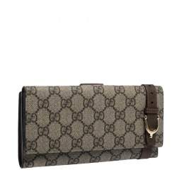 Gucci Beige/Brown GG Supreme Canvas Stirrup Flap Wallet