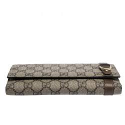 Gucci Beige/Brown GG Supreme Canvas Stirrup Flap Wallet