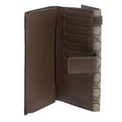 Gucci Beige/Brown GG Supreme Canvas Stirrup Flap Wallet