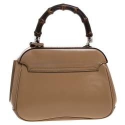 Pre Owned Gucci Beige Leather Lady Lock Bamboo Top Handle Bag