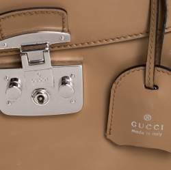 Pre Owned Gucci Beige Leather Lady Lock Bamboo Top Handle Bag