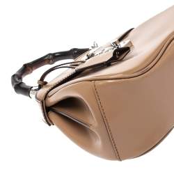 Pre Owned Gucci Beige Leather Lady Lock Bamboo Top Handle Bag