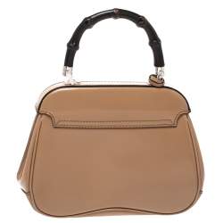 Pre Owned Gucci Beige Leather Lady Lock Bamboo Top Handle Bag