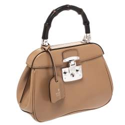 Pre Owned Gucci Beige Leather Lady Lock Bamboo Top Handle Bag