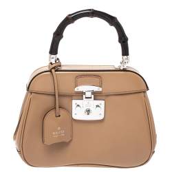 Pre Owned Gucci Beige Leather Lady Lock Bamboo Top Handle Bag