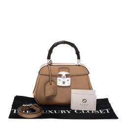 Pre Owned Gucci Beige Leather Lady Lock Bamboo Top Handle Bag