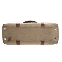 Pre Owned Gucci Khaki Canvas and Leather Shopper Tote