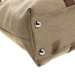 Pre Owned Gucci Khaki Canvas and Leather Shopper Tote