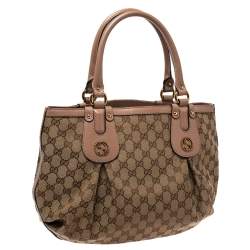 Pre Owned Gucci Beige GG Canvas and Leather Small Scarlett Interlocking G Tote