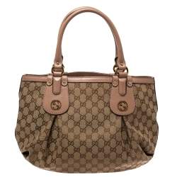 Pre Owned Gucci Beige GG Canvas and Leather Small Scarlett Interlocking G Tote