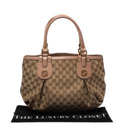 Pre Owned Gucci Beige GG Canvas and Leather Small Scarlett Interlocking G Tote