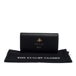 Pre Owned Gucci Black Leather Animalier Continental Wallet