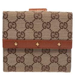 Gucci Beige GG Canvas and Leather Nailhead Compact Wallet