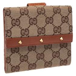 Gucci Beige GG Canvas and Leather Nailhead Compact Wallet