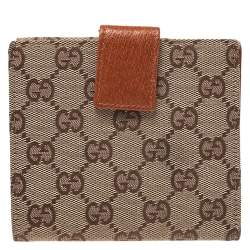 Gucci Beige GG Canvas and Leather Nailhead Compact Wallet
