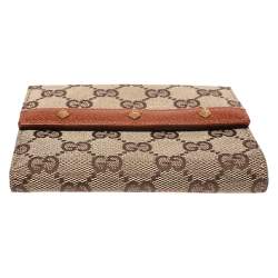 Gucci Beige GG Canvas and Leather Nailhead Compact Wallet