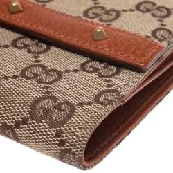 Gucci Beige GG Canvas and Leather Nailhead Compact Wallet