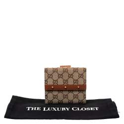 Gucci Beige GG Canvas and Leather Nailhead Compact Wallet