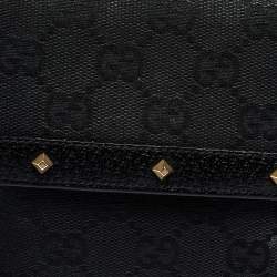 Gucci Black GG Canvas and Leather Studded Compact Wallet