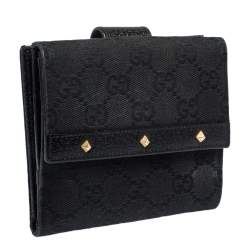Gucci Black GG Canvas and Leather Studded Compact Wallet