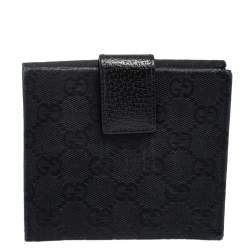 Gucci Black GG Canvas and Leather Studded Compact Wallet