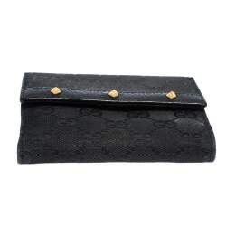 Gucci Black GG Canvas and Leather Studded Compact Wallet