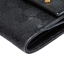Gucci Black GG Canvas and Leather Studded Compact Wallet