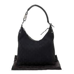 Pre Owned Gucci Black GG Canvas and Leather Hobo