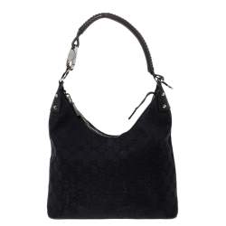 Pre Owned Gucci Black GG Canvas and Leather Hobo