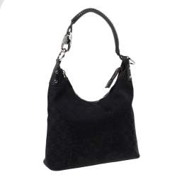 Pre Owned Gucci Black GG Canvas and Leather Hobo