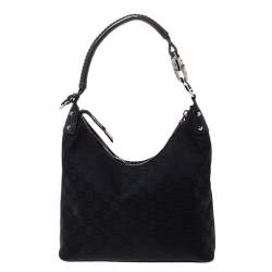 Pre Owned Gucci Black GG Canvas and Leather Hobo