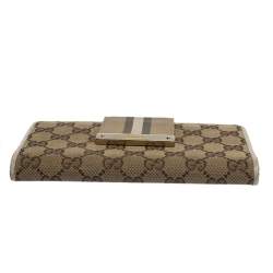 Gucci Beige GG Canvas and Leather Web Continental Wallet