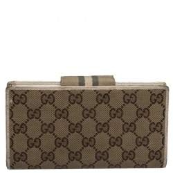 Gucci Beige GG Canvas and Leather Web Continental Wallet