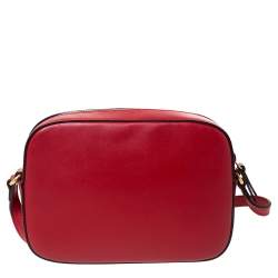 Pre Owned Gucci Red Leather Webby Bee Crossbody Bag
