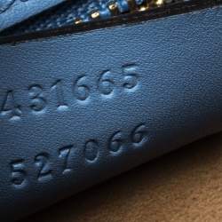 Pre Owned Gucci Blue Floral Embroidered Leather Medium Sylvie Top Handle Bag