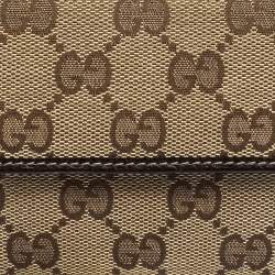 Gucci Brown/Beige GG Canvas and Leather Flap Compact Wallet with Charm