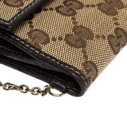 Gucci Brown/Beige GG Canvas and Leather Flap Compact Wallet with Charm