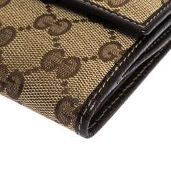 Gucci Brown/Beige GG Canvas and Leather Flap Compact Wallet with Charm