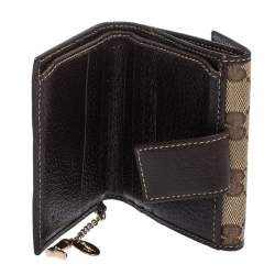 Gucci Brown/Beige GG Canvas and Leather Flap Compact Wallet with Charm