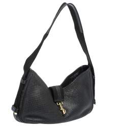 Pre Owned Gucci Black Perforated Leather and Canvas Vintage Jackie Shoulder Bag