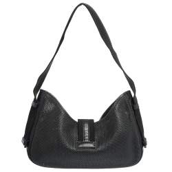 Pre Owned Gucci Black Perforated Leather and Canvas Vintage Jackie Shoulder Bag