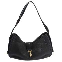 Pre Owned Gucci Black Perforated Leather and Canvas Vintage Jackie Shoulder Bag