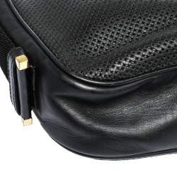 Pre Owned Gucci Black Perforated Leather and Canvas Vintage Jackie Shoulder Bag